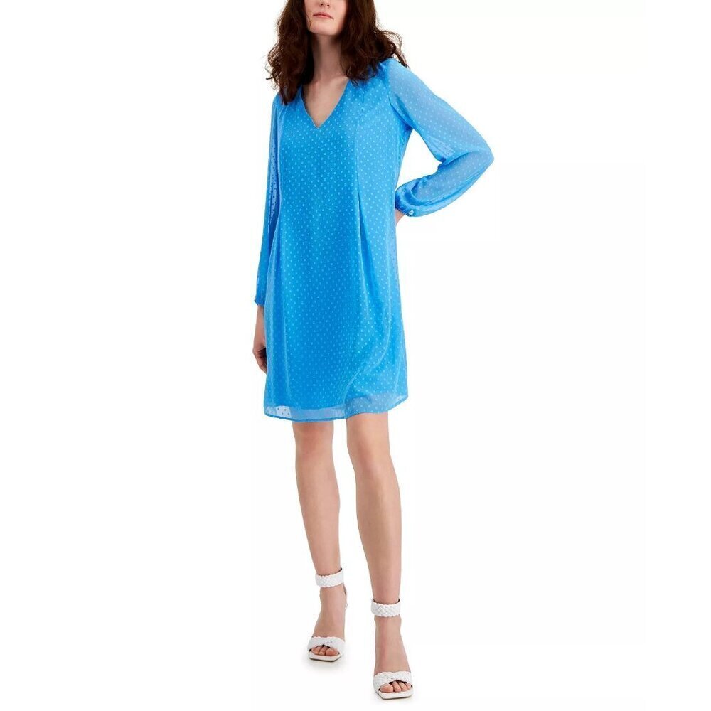 INC International Concepts Womens Size XS Tie-Back Chiffon Shift Dress Blue‎ $79